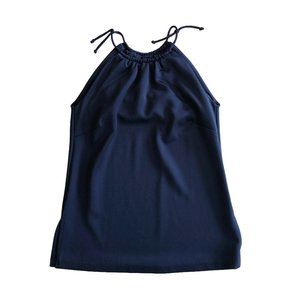 Gretchen Scott Navy Blue High Neck Halter Tank Built in Bra Sleeveless Shirt Top